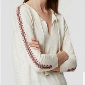 Loft 3/4 sleeve tunic with embroidered sleeves